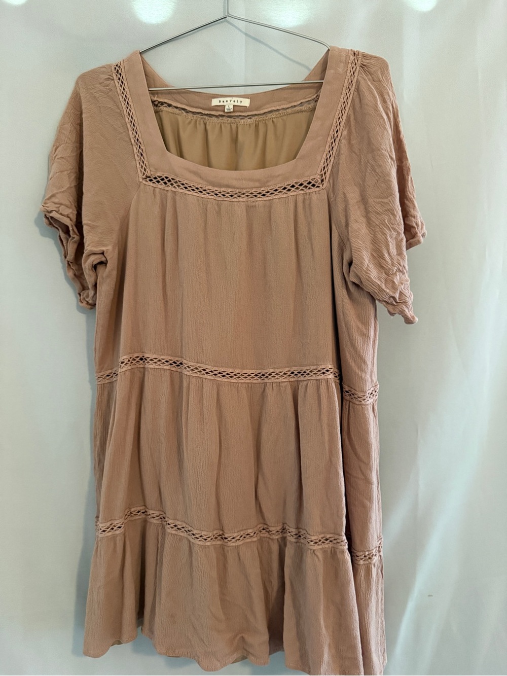 Tan Tiered Square-Neck maternity babydoll dress